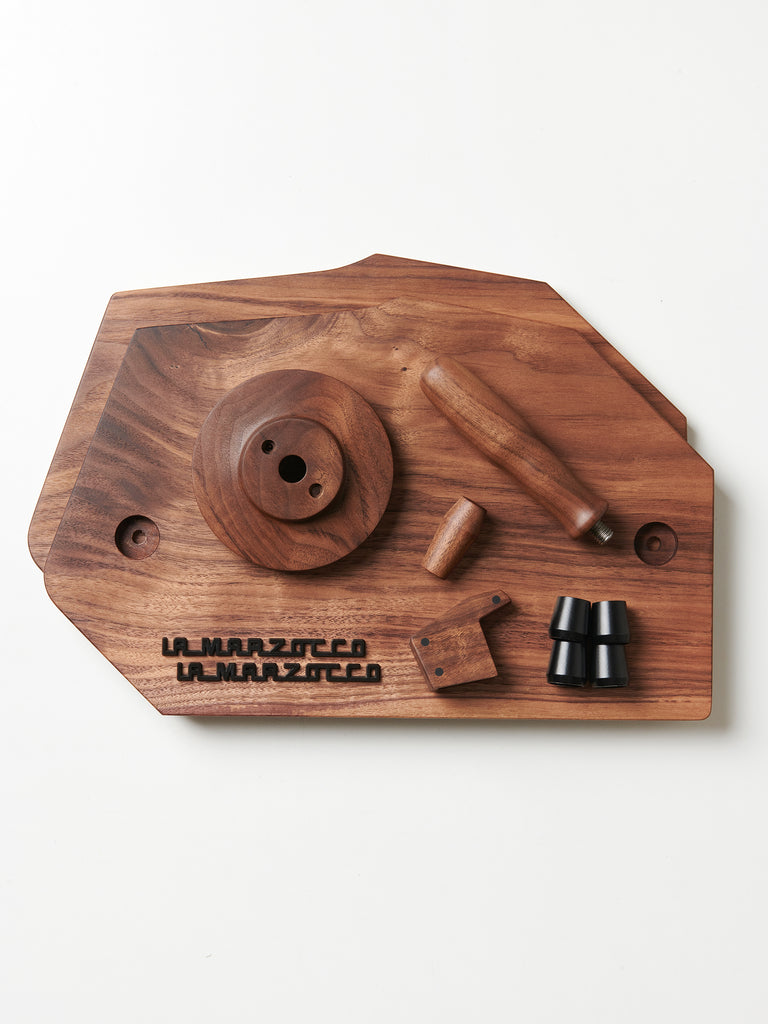 A dark walnut La Marzocco GS3 Wood Kit by Specht 
